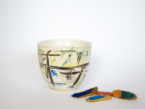 Azzone Alessandra Handmade, brush strokes, ceramics, coffee, colorful, colours, cup, serving bowl, sgraffito, small, stoneware, tea, white