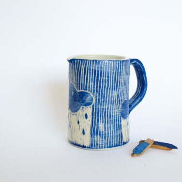 Blue sgraffito creamer