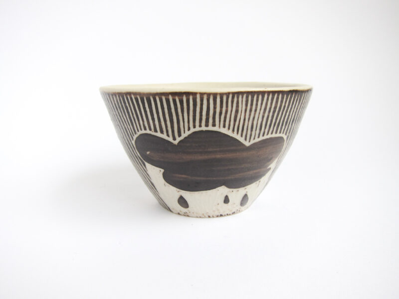 Azzone Alessandra Handmade, black, brush strokes, ceramics, pottery, serving bowl, sgraffito, small, stoneware, white