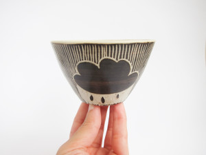 Azzone Alessandra Handmade, black, brush strokes, ceramics, pottery, serving bowl, sgraffito, small, stoneware, white