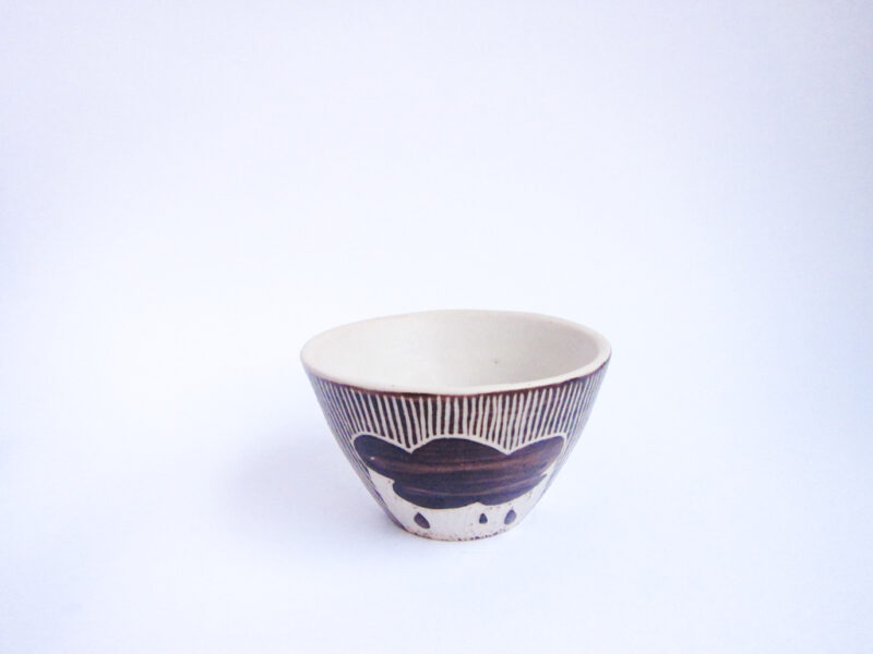 Azzone Alessandra Handmade, black, brush strokes, ceramics, pottery, serving bowl, sgraffito, small, stoneware, white