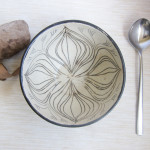 Azzone Alessandra Handmade, black, ceramics, inlay, pottery, serving bowl, sgraffito, stoneware