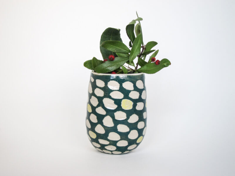 Azzone Alessandra Handmade, carving, ceramics, green, pottery, small, stoneware, vase