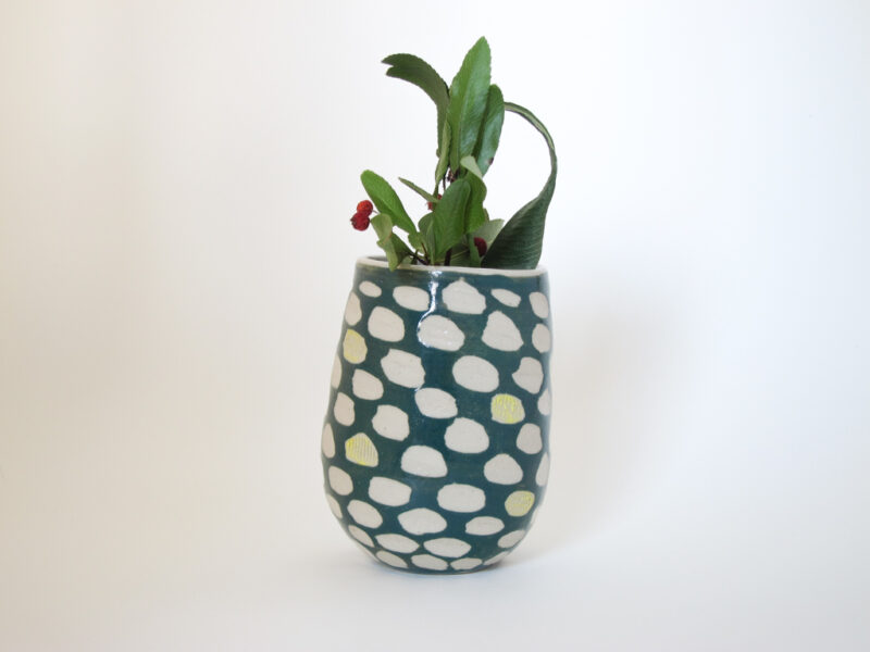 Azzone Alessandra Handmade, carving, ceramics, green, pottery, small, stoneware, vase