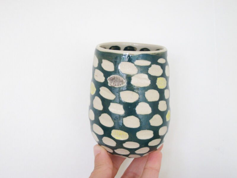 Azzone Alessandra Handmade, carving, ceramics, green, pottery, small, stoneware, vase