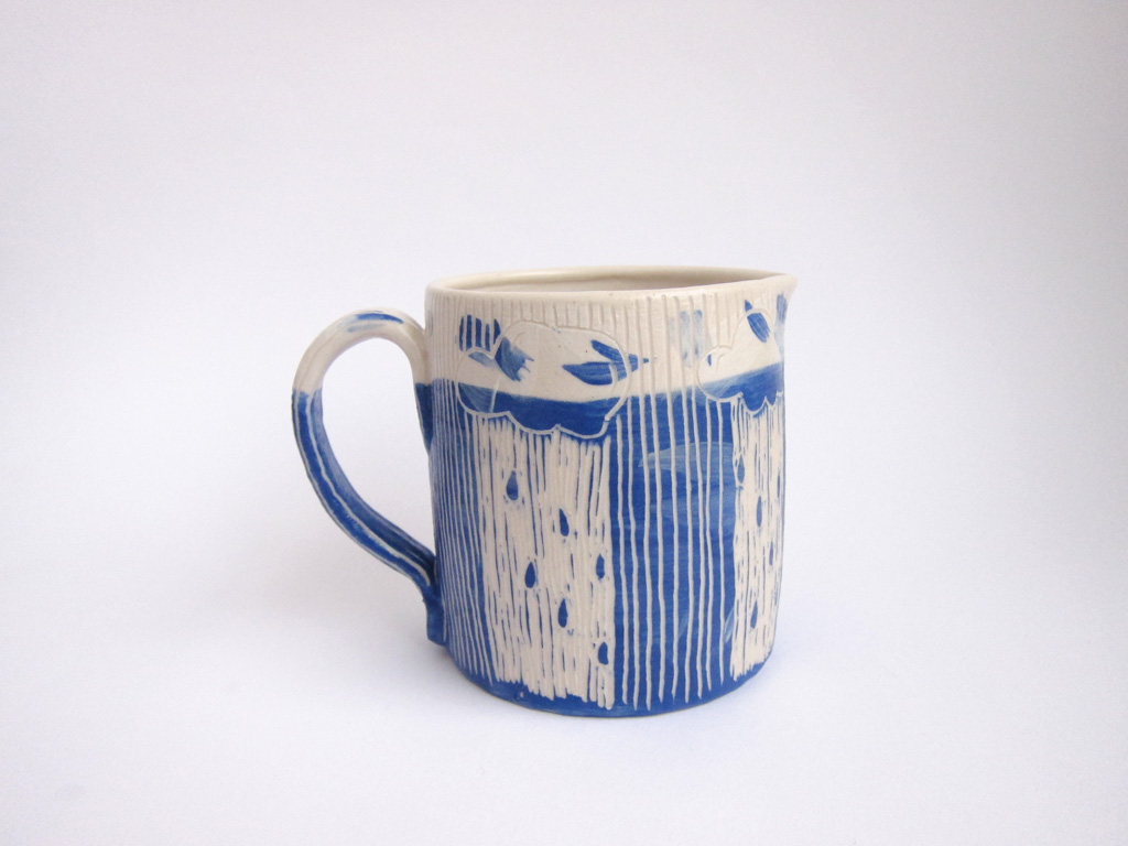 Azzone Alessandra Handmade, blue, ceramics, creamer, pourer, sgraffito, stoneware