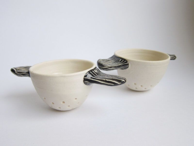 Alessandra Azzone Handmade, colander, colours, midfire, strainer, wheel throwing