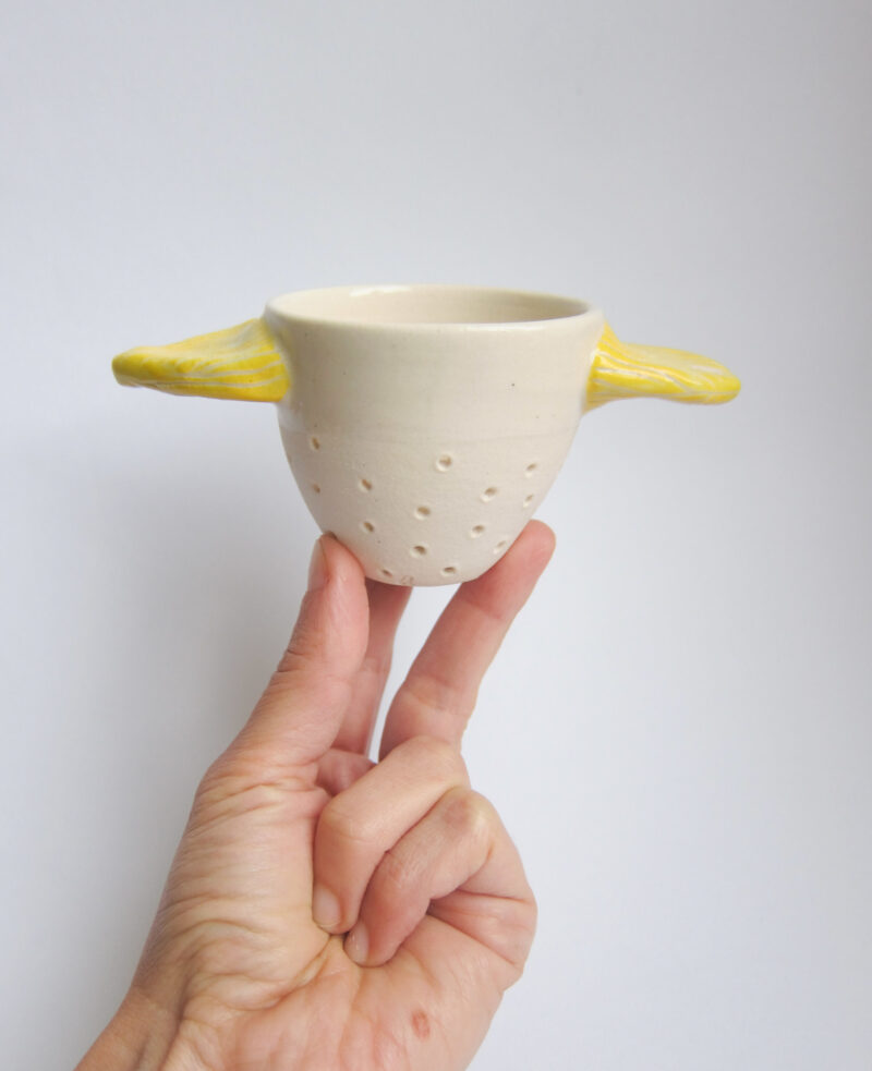 Alessandra Azzone Handmade, colours, midfire, mini colander, strainer, wheel throwing, winged handles